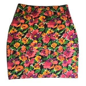 Vintage LAJATE Colorful Floral Stretch Bodycon Fitted A-Line Short Mini Skirt